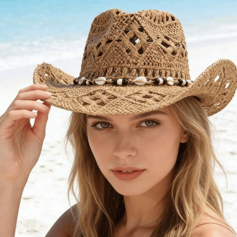 1pc Boho Shell Hollow Out Stra - đánh giá và giá Cowboy Hat Straw