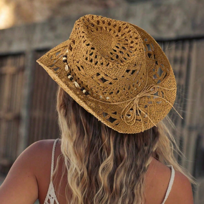 1pc Boho Shell Hollow Out Stra - đánh giá và giá Cowboy Hat Straw