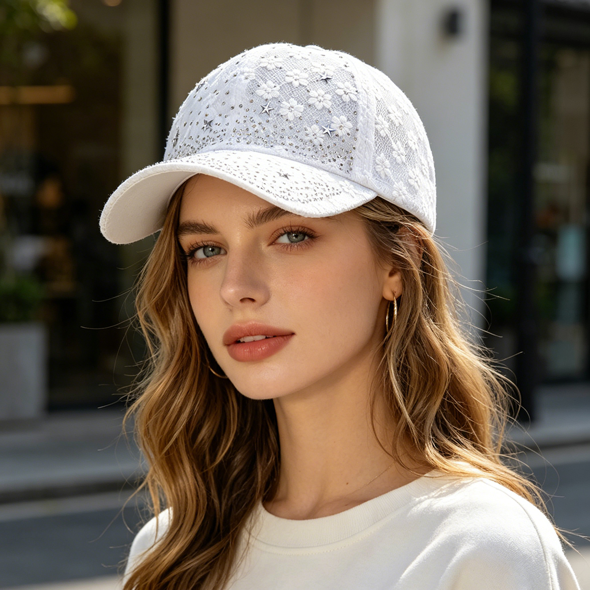 Shiny Rhinestone Lace Flower B - đánh giá và giá Baseball Cap Structured