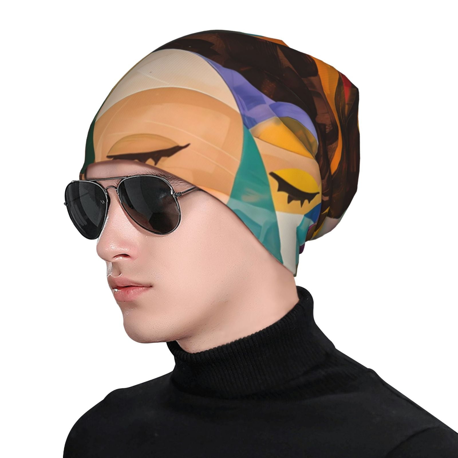 Abstract Musical Faces Printed - đánh giá và giá Beanie Cuffed Knit