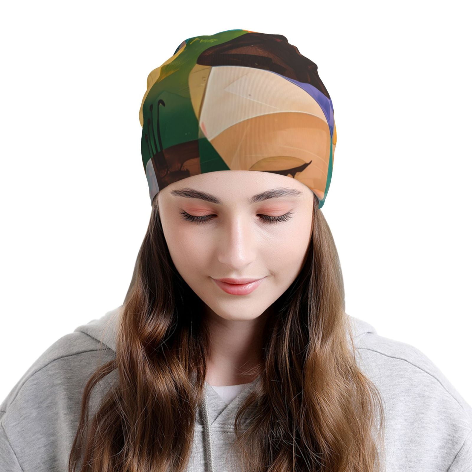 Abstract Musical Faces Printed - đánh giá và giá Beanie Cuffed Knit