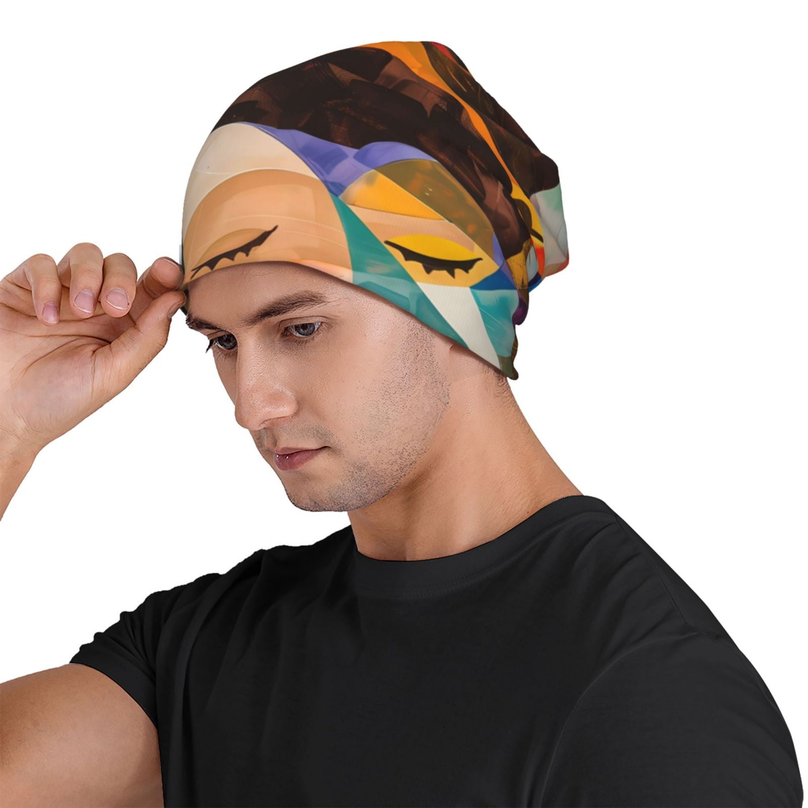 Abstract Musical Faces Printed - đánh giá và giá Beanie Cuffed Knit