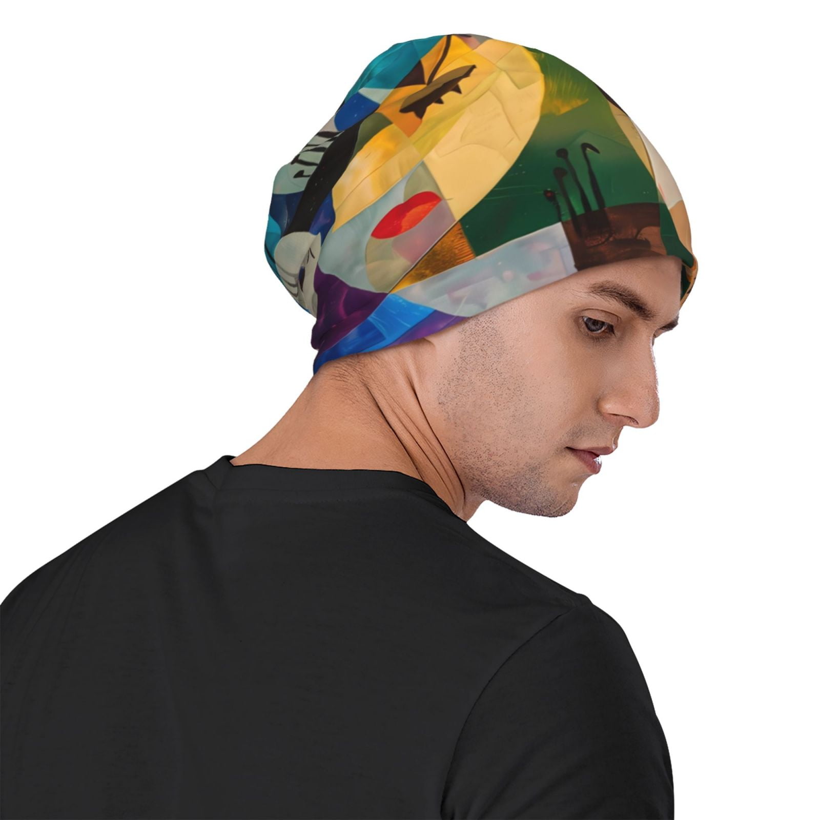 Abstract Musical Faces Printed - đánh giá và giá Beanie Cuffed Knit