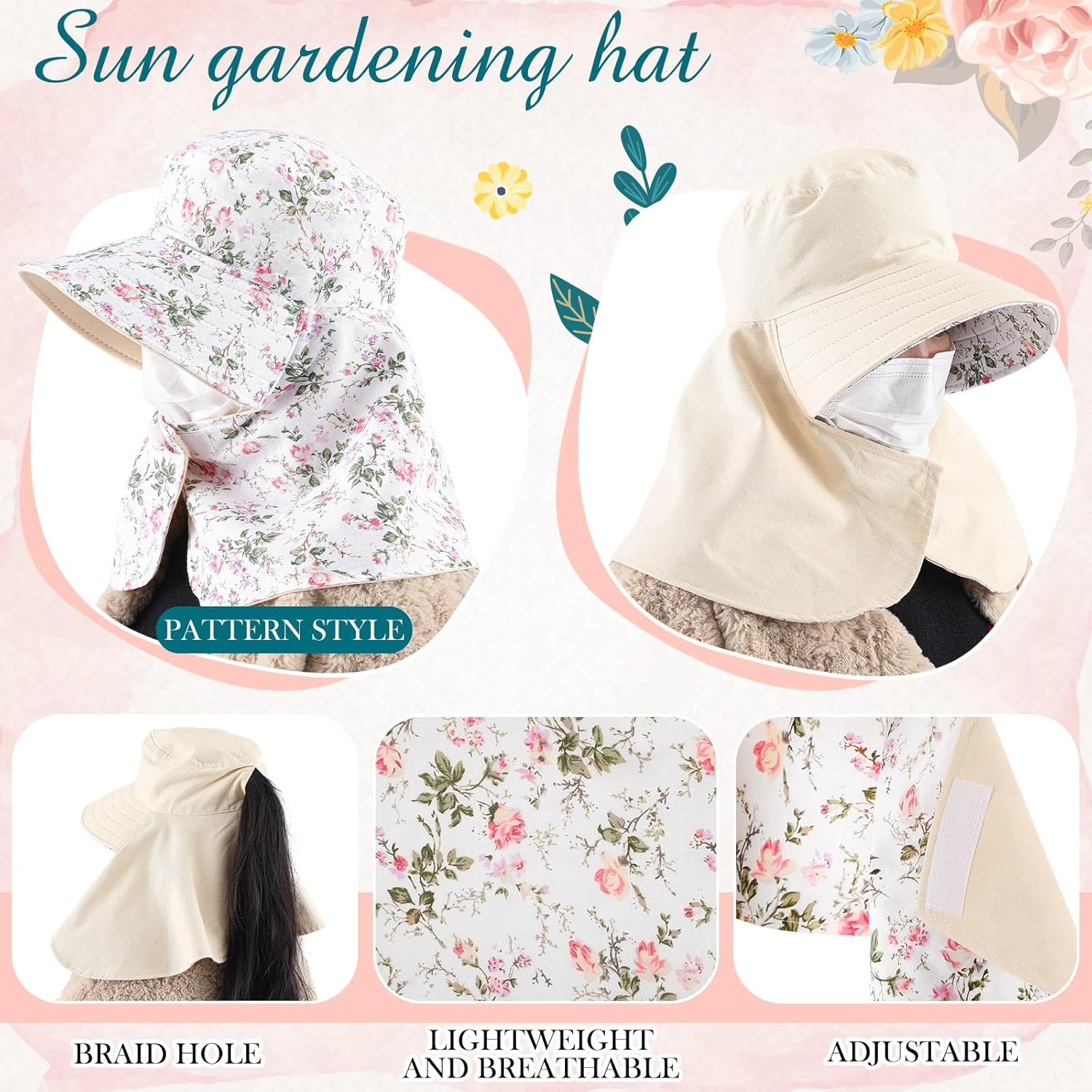 2 Pcs Floral Garden Hat for Wo - đánh giá và giá Sun Hat Wide Brim