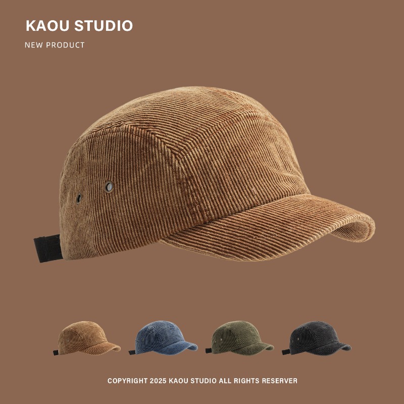 Japanese Retro Solid Color Cor - đánh giá và giá Corduroy Cap 5 Panel